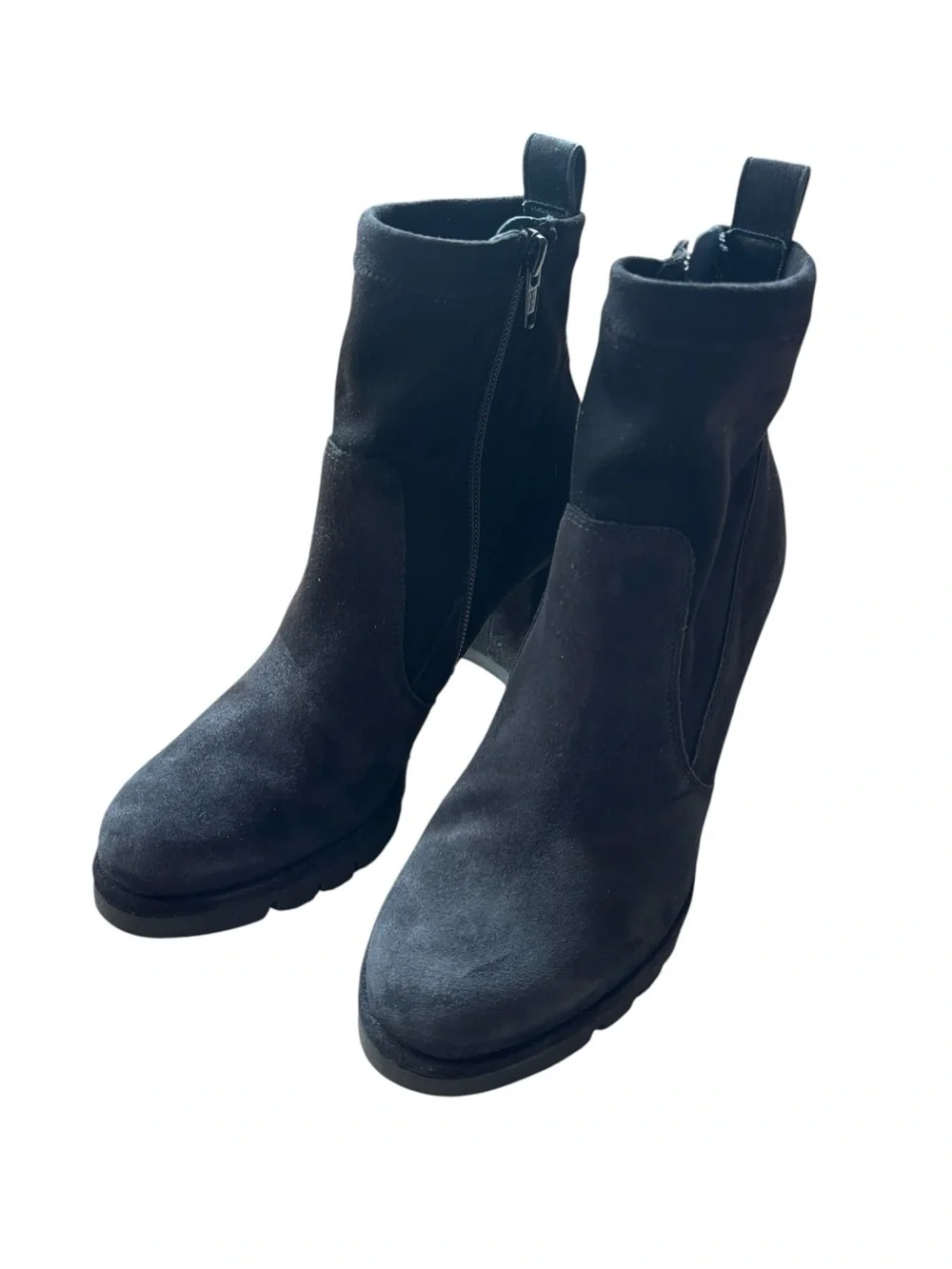 PAUL GREEN Nadia Suede Lug Sole sock black Bootie PLATFORM 4.5 AU 7 US luxury